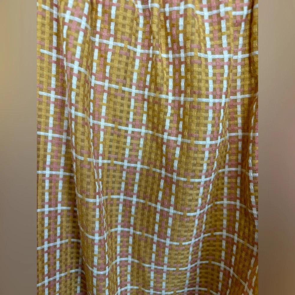 Marie Oliver Silk Blend Puff Sleeve Kaylee Dress in Desert Orange Plaid S